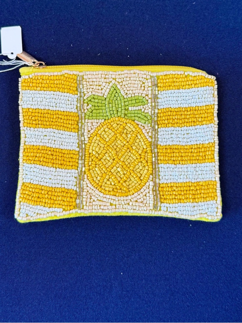 Beaded Pineapple Stripe Coin Pouch - Yellow & White